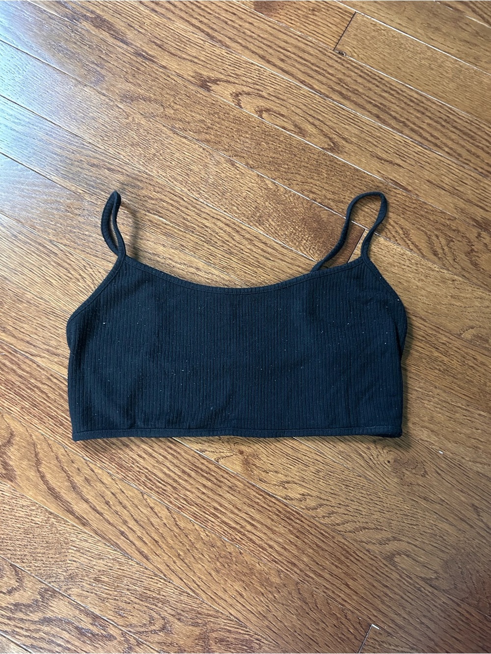 Garage Black Ribbed Spaghetti Strap Bralette